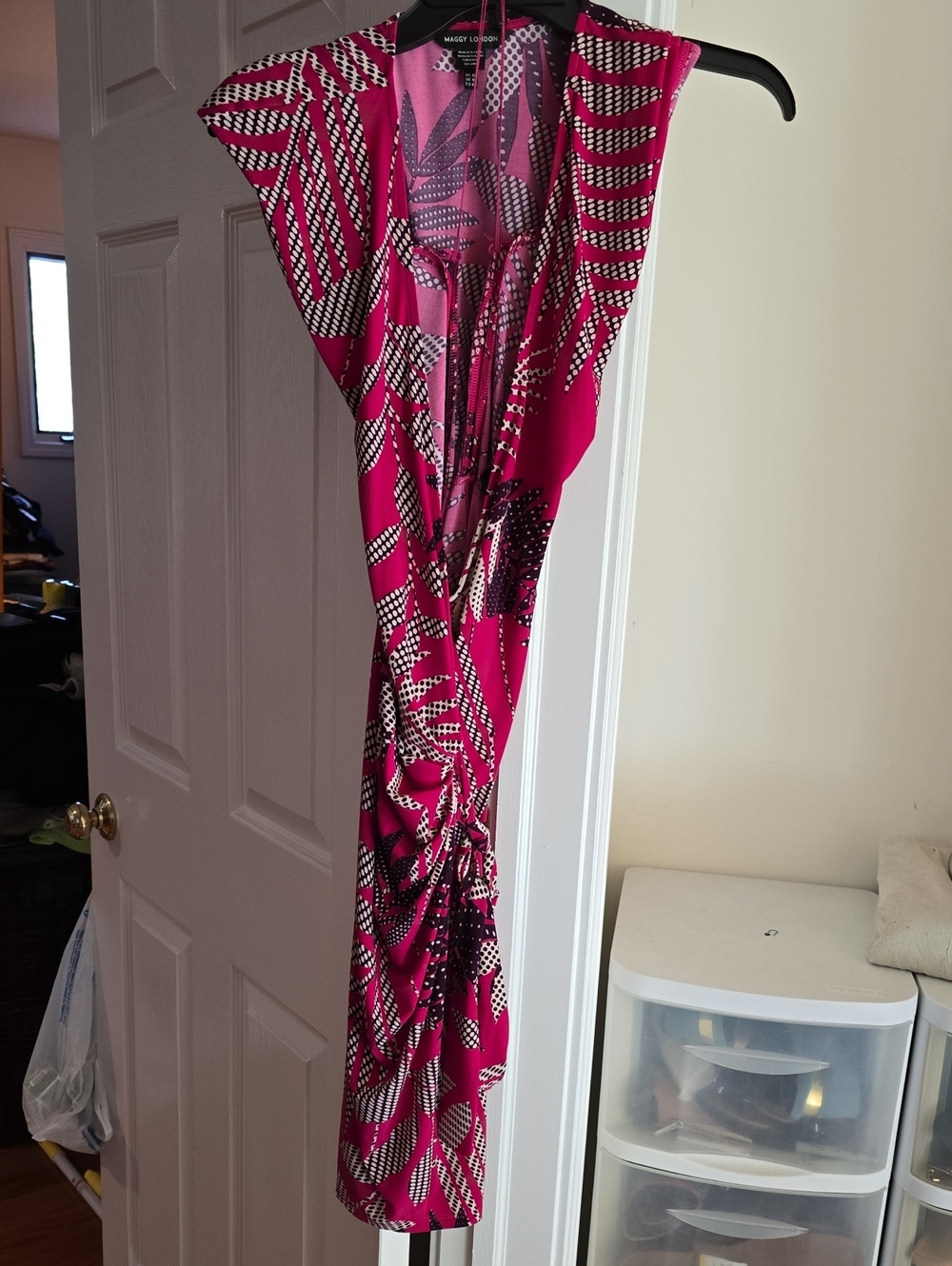 Maggy London Hot Pink & Black Printed Midi Dress